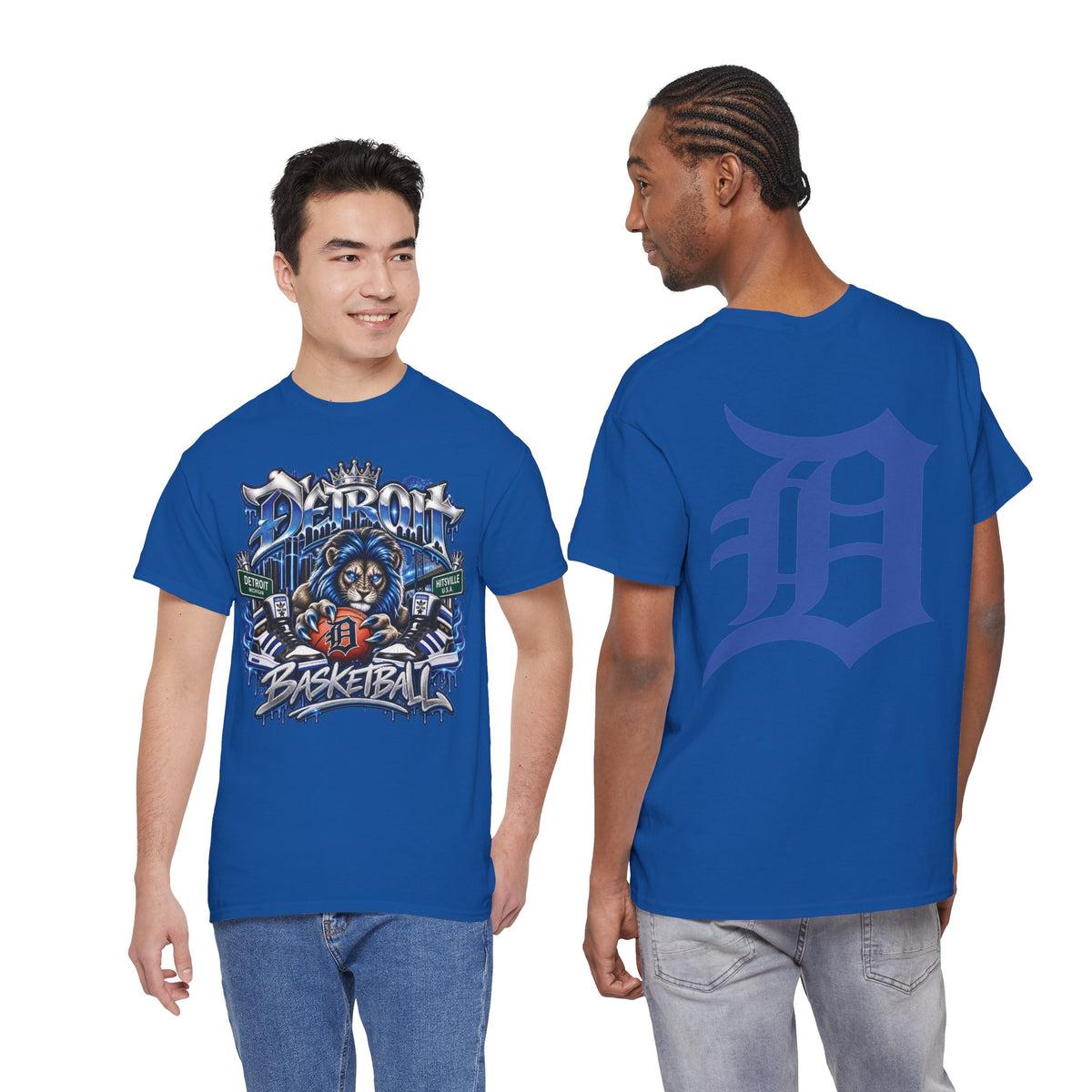 Detroit Lion Basketball Tee | D Letter Back Logo, Urban Sports Graphic