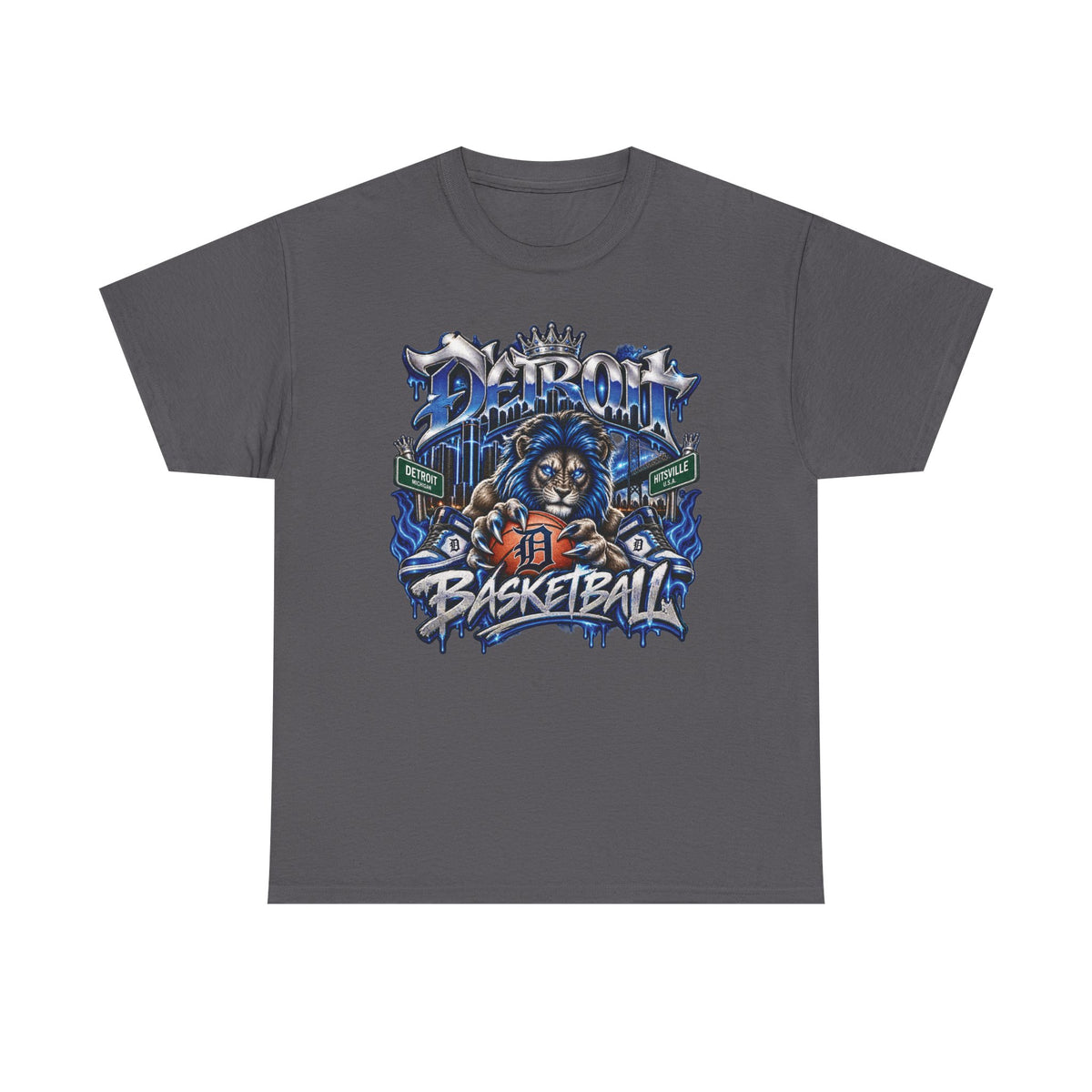 Detroit Basketball Lion Graphic Tee | Motor City D Old English Logo