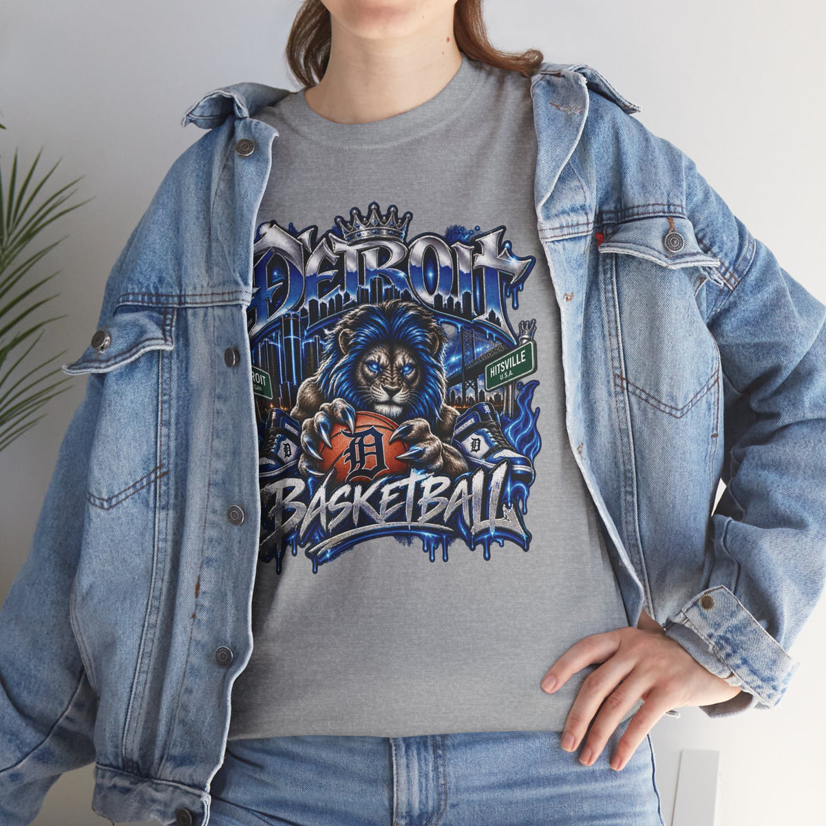 Detroit Basketball Lion Graphic Tee | City Streetball Detroit D Logo