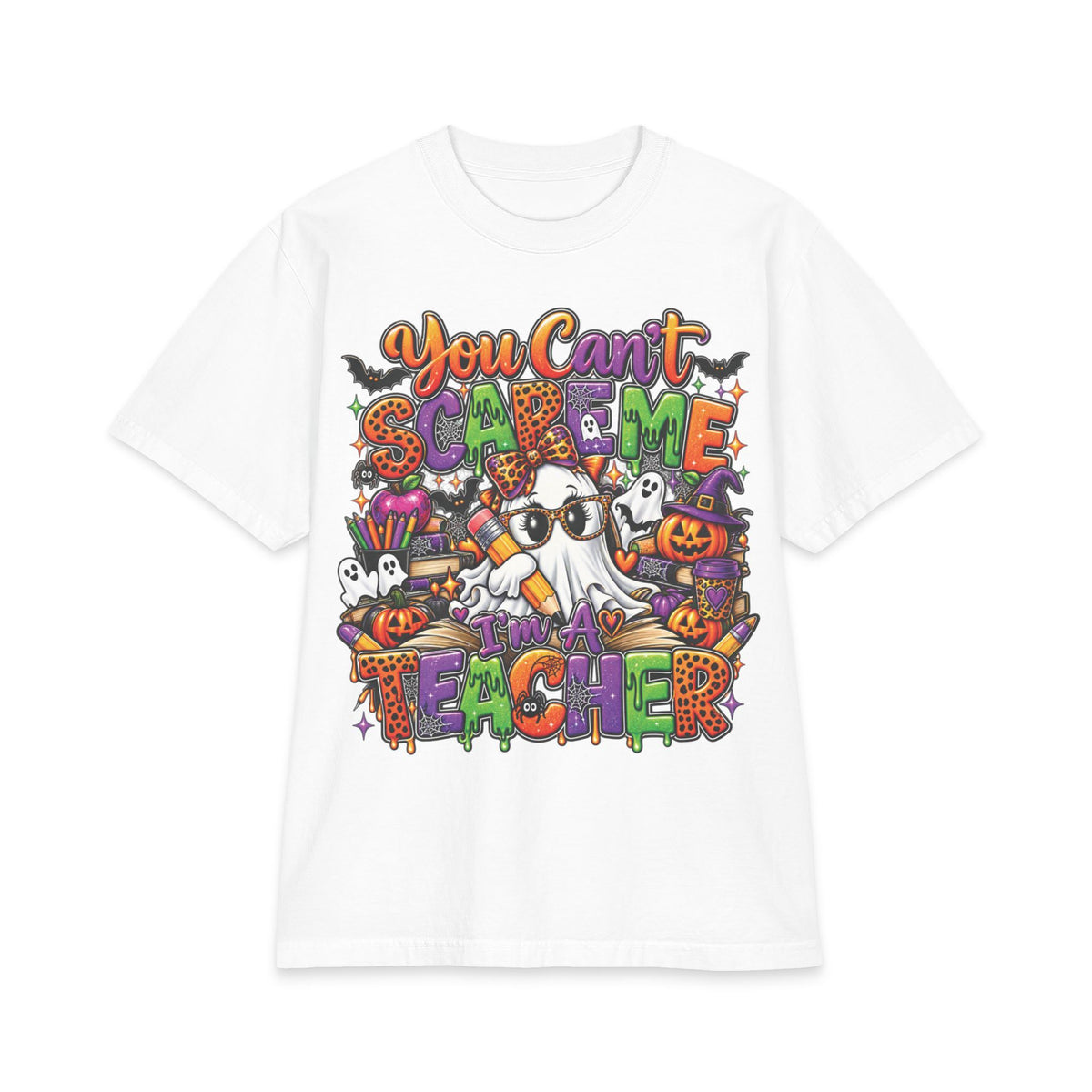 You Can't Scare Me I'm a Teacher Halloween T-Shirt | Ghosts Pumpkins Candy