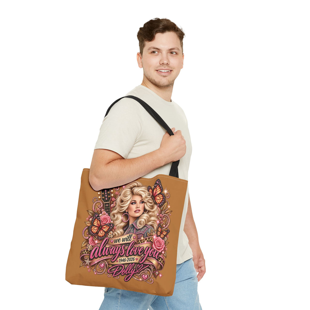 Dolly Parton portrait tote bag | 'I Will Always Love You' music lyric design