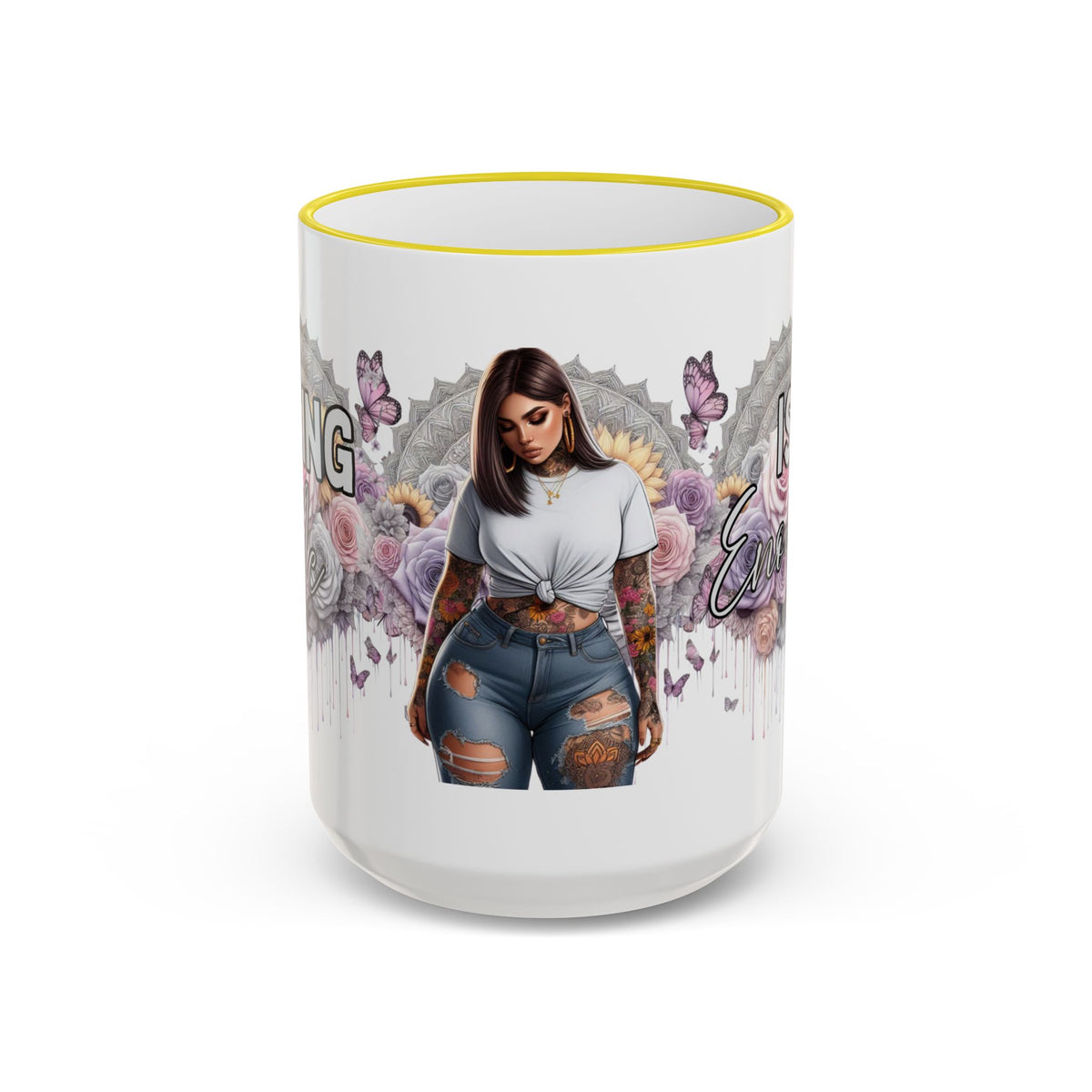 Curvy Tattooed Woman Illustration Mug | Accent Rim & Handle