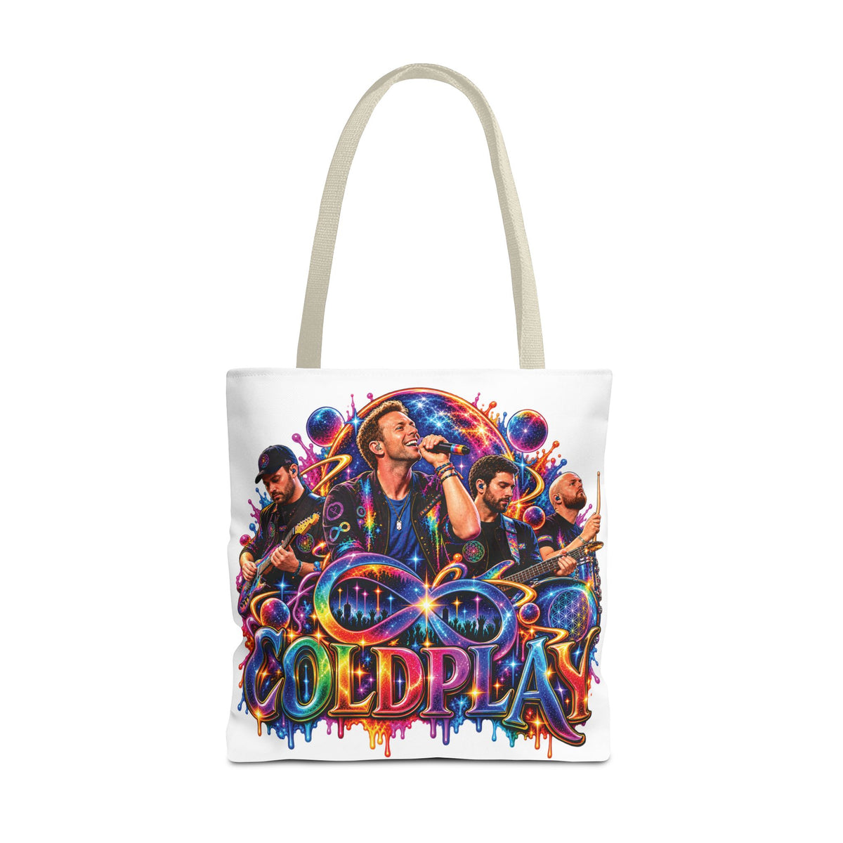 Colorful Coldplay Band Portrait Tote Bag | Music Concert Artwork Tote