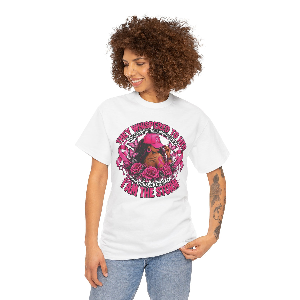I Am the Storm Breast Cancer Awareness T-Shirt | Warrior Rhino Design, Pink Ribbons