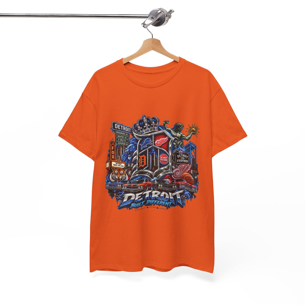 Detroit Skyline Collage T-Shirt | Motor City Landmarks, Vintage Neon Design