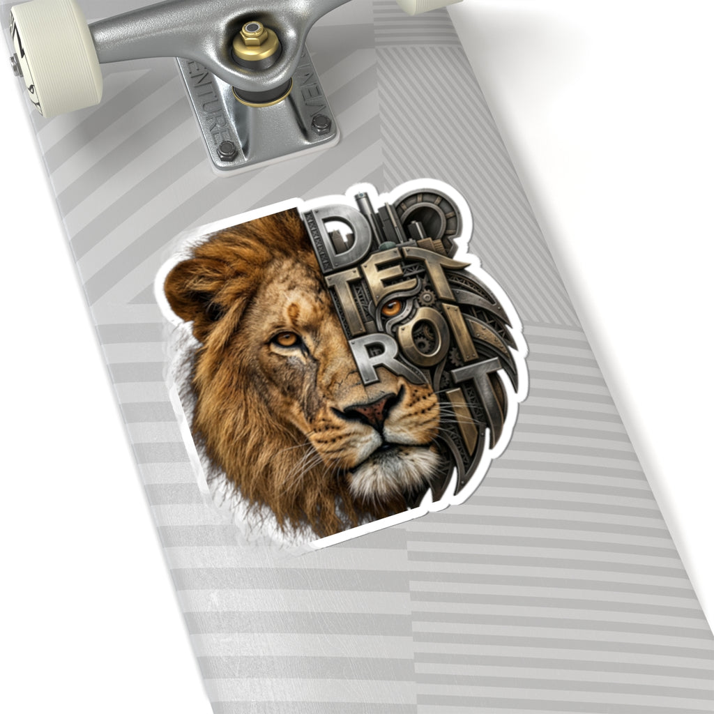 Lion Half-Mechanical Face Kiss-Cut Sticker | Realistic Lion Illustration