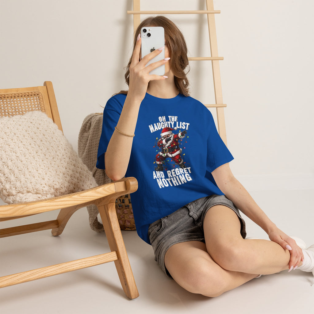 Santa Skeleton 'On the Naughty List and Regret Nothing' Tee | Christmas Punk Shirt