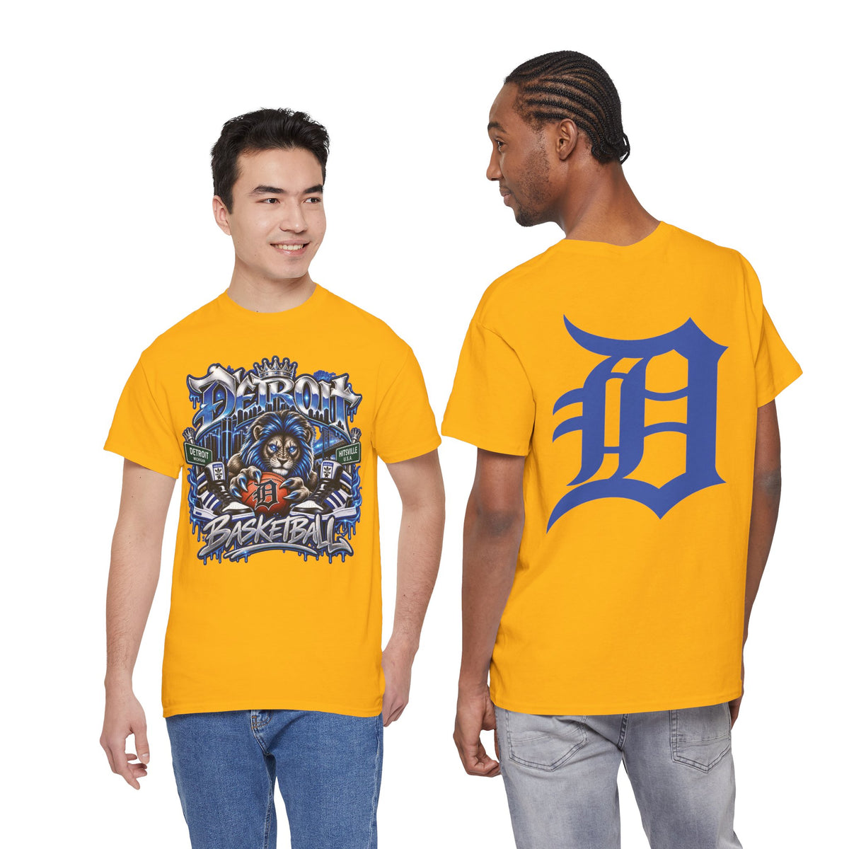 Detroit Lion Basketball Tee | D Letter Back Logo, Urban Sports Graphic