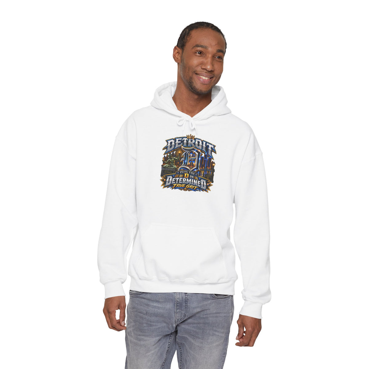 Detroit skyline determined slogan Hoodie | Motor City vintage style