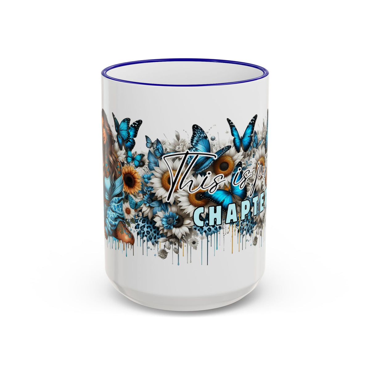This Is My Chapter Mug | Blue Butterflies Sunflowers Accent Rim & Handle