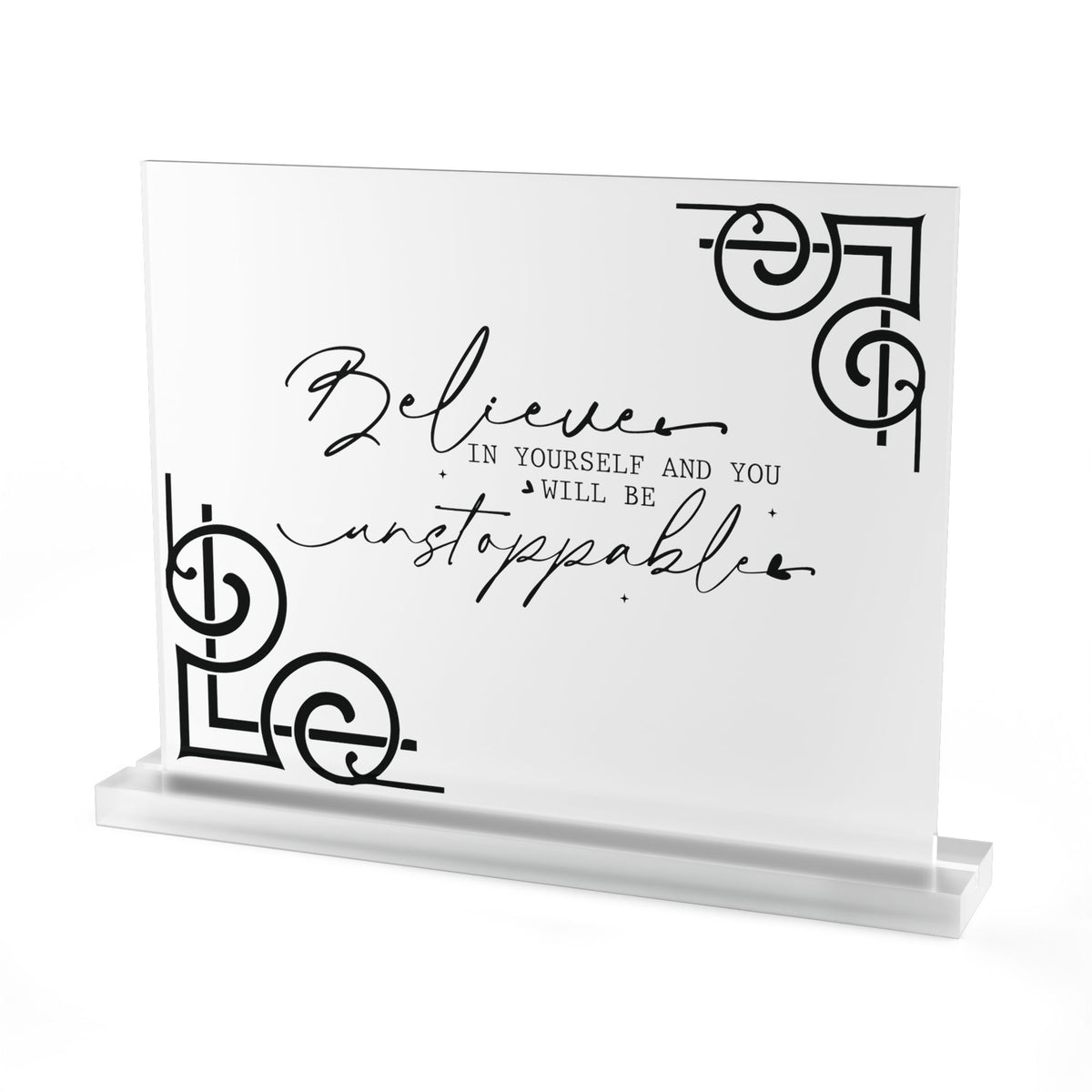 Believe in Yourself script motivational acrylic table sign | rectangular desk plaque