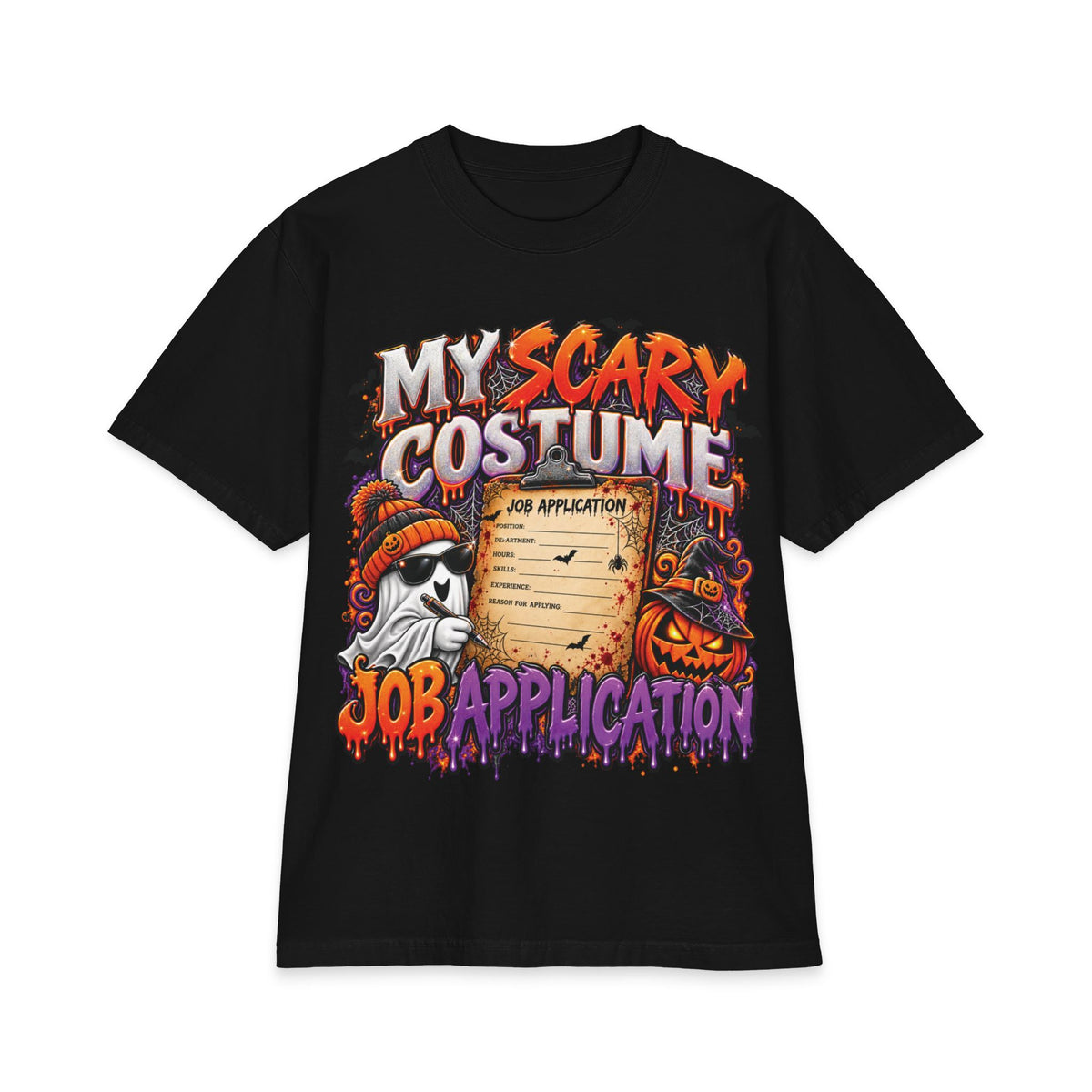 My Scary Costume Job Application T-Shirt | Halloween Ghost Pumpkin Design