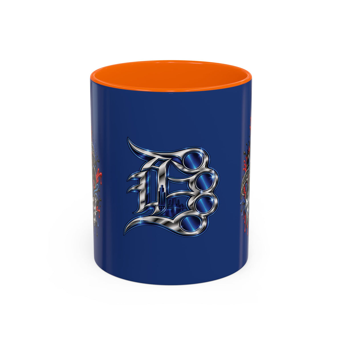 Detroit Rock City 313 Blue Accent Mug | Cityscape Guitar Graffiti Design