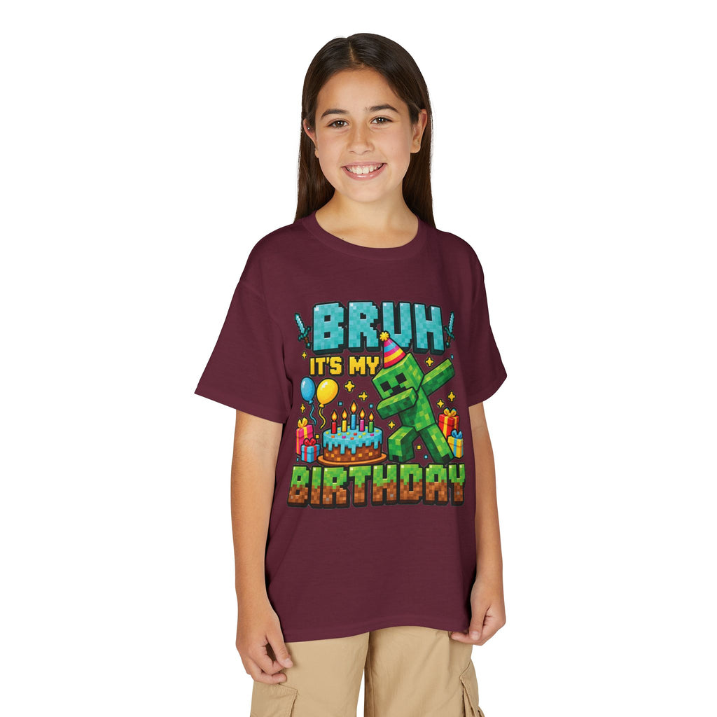 Minecraft-Inspired “Bruh, It’s My Birthday” Youth T-Shirt