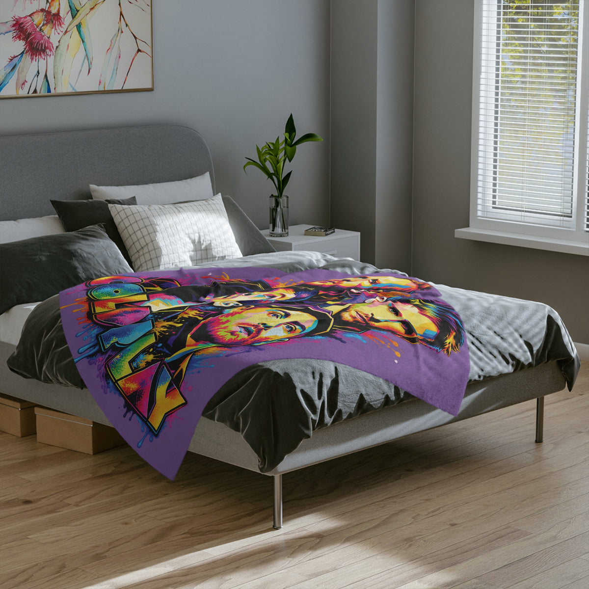 Coldplay band portrait Velveteen blanket | colorful pop art music throw