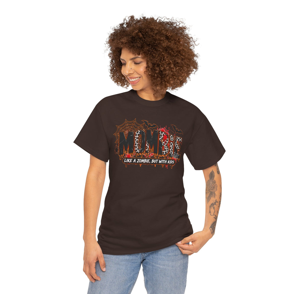 Mombie Mom T-Shirt | Halloween mom tee, spooky bats and cobwebs
