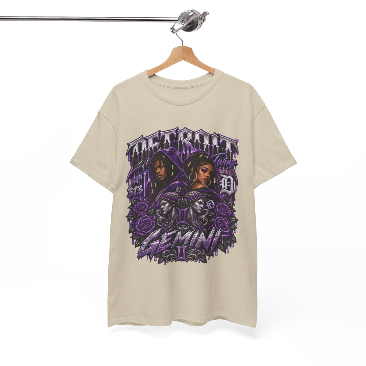 Gemini Skull Roses Graphic T-Shirt | Zodiac Twins Illustration