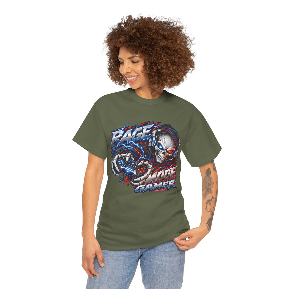 Rage Mode Gamer Skull Graphic T-Shirt