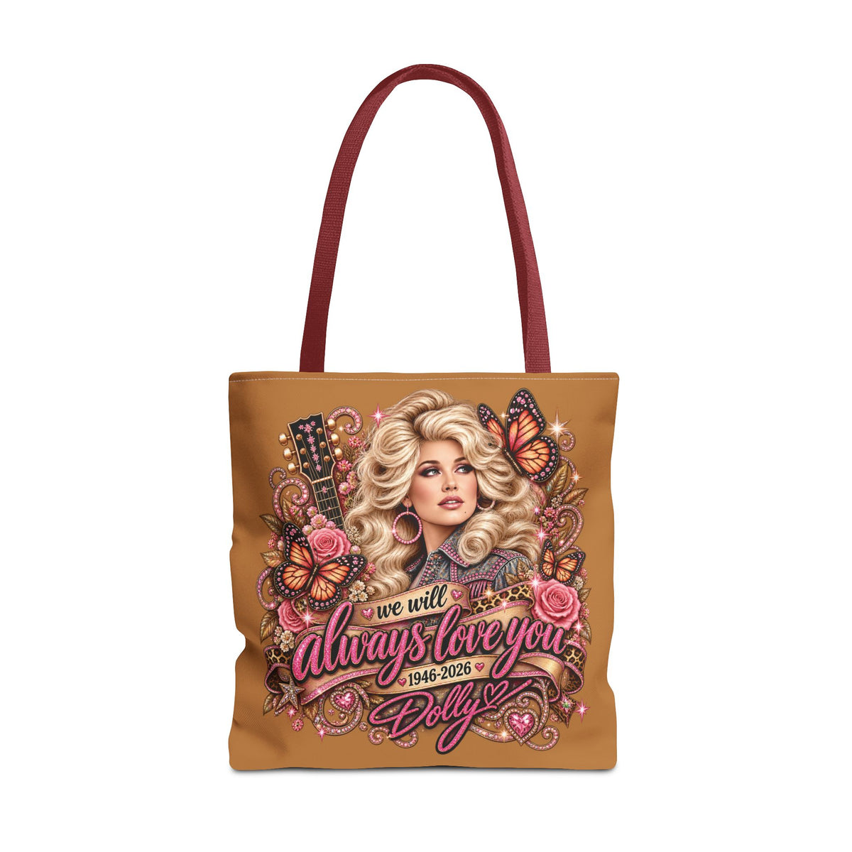 Dolly Parton portrait tote bag | 'I Will Always Love You' music lyric design