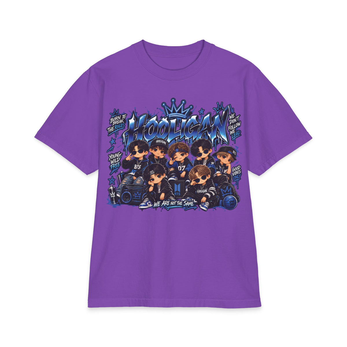 BTS Blue Anime Boy Band Graphic T-Shirt | Kawaii Chibi Crew Tee