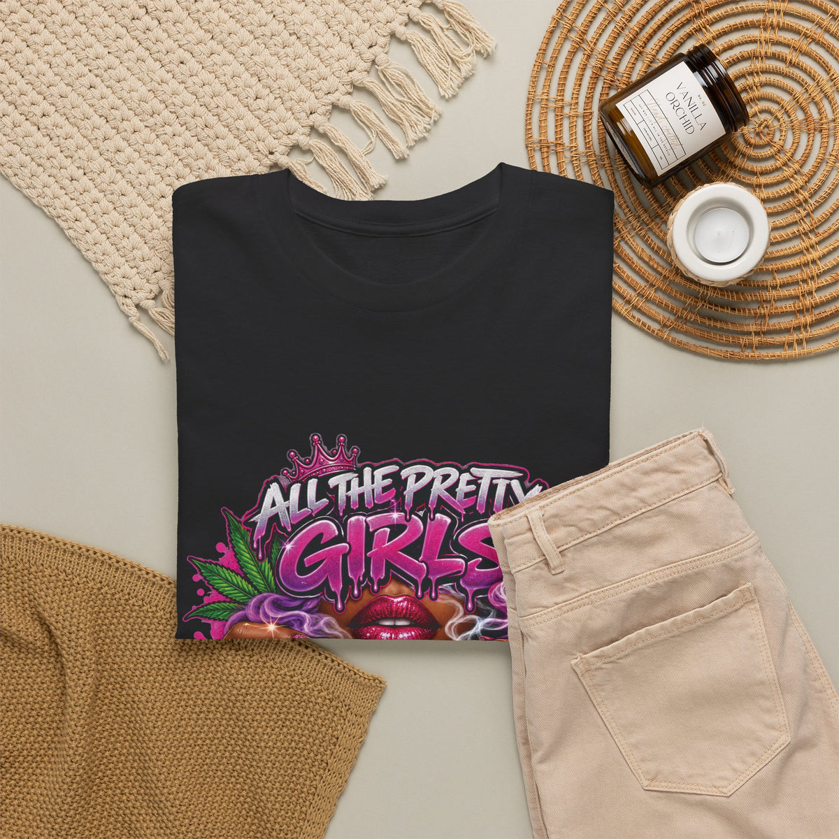 All The Pretty Girls Roll Like This T-Shirt | Pink Graffiti Cannabis Hands Design