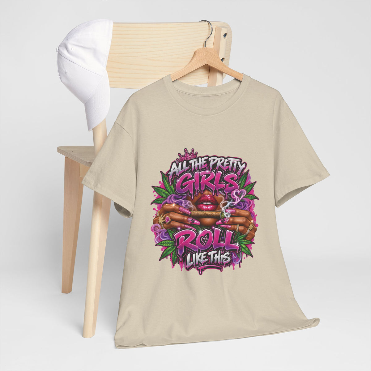 All The Pretty Girls Roll Like This T-Shirt | Pink Graffiti Cannabis Hands Design