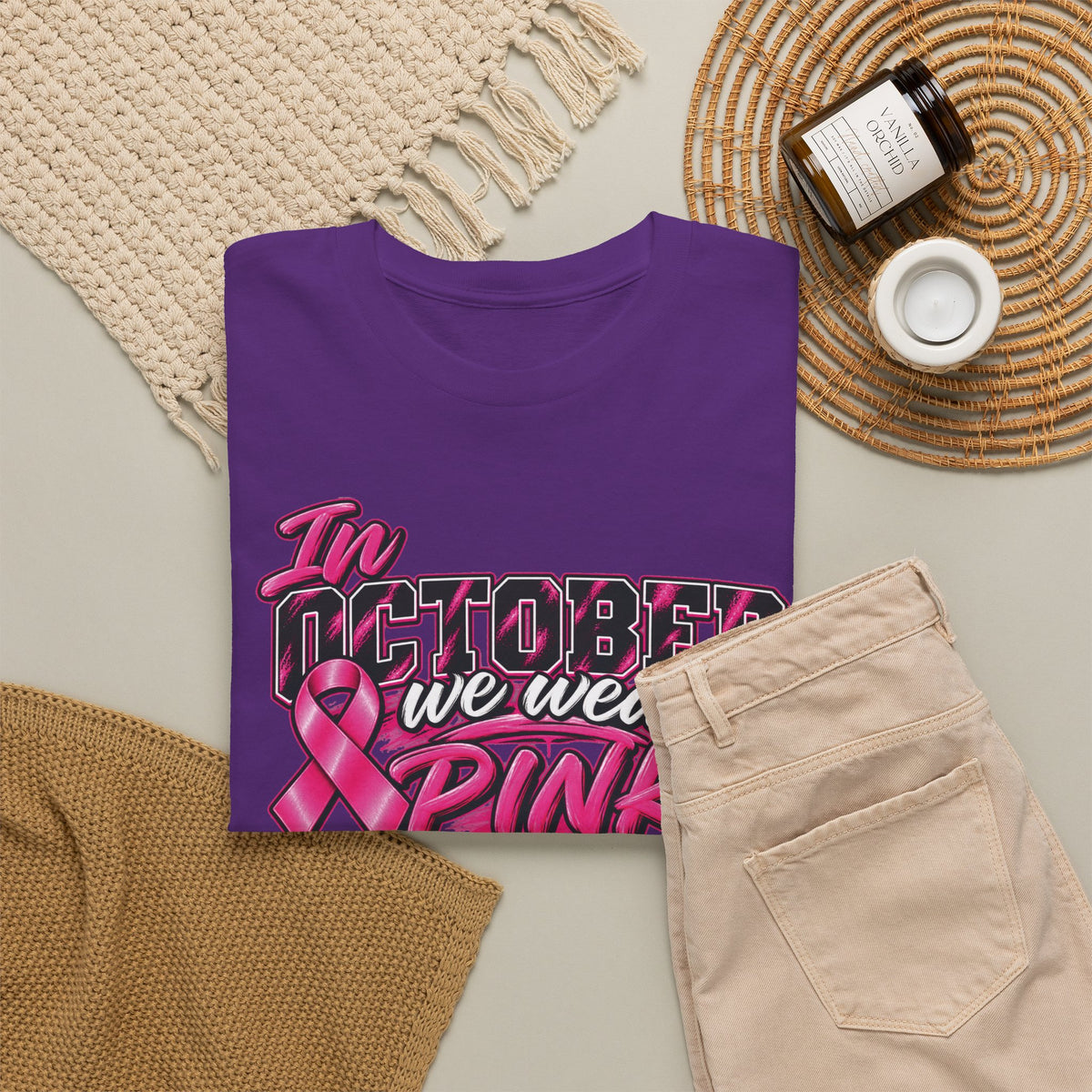 In October We Wear Pink Breast Cancer Awareness T-Shirt | Pink Ribbon Tee