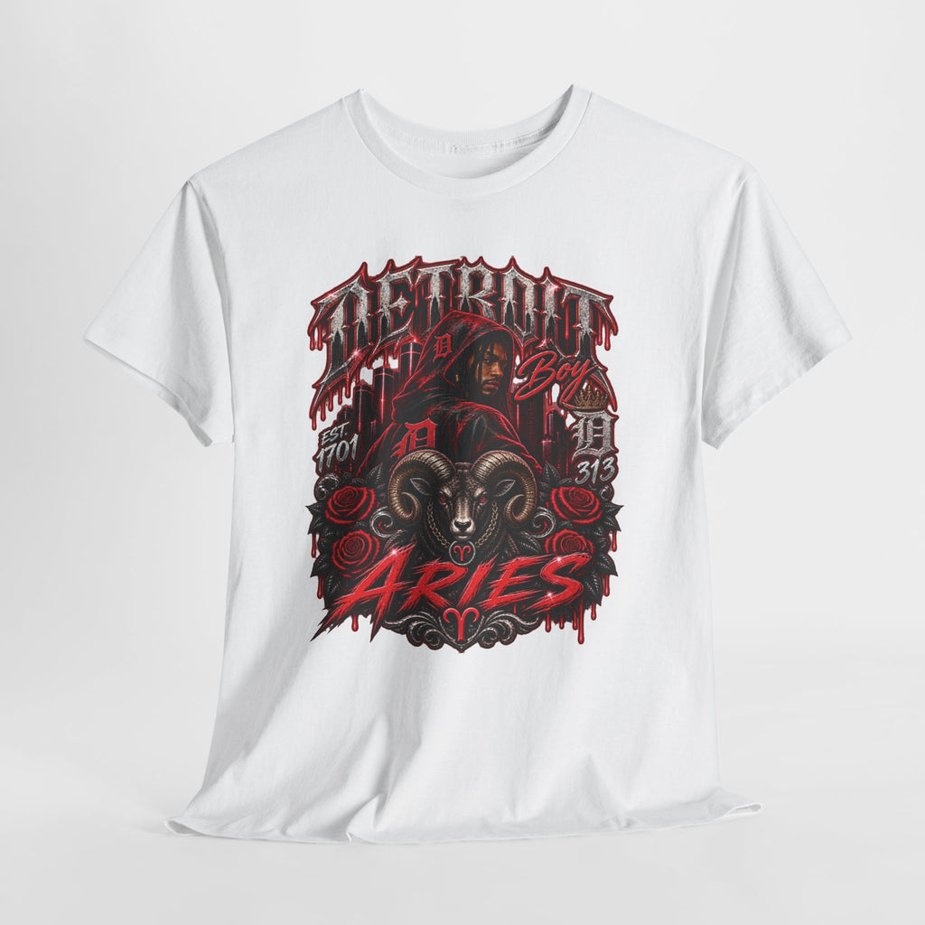 Aries Ram Graphic Tee | Zodiac Illustration, Gothic Red Black