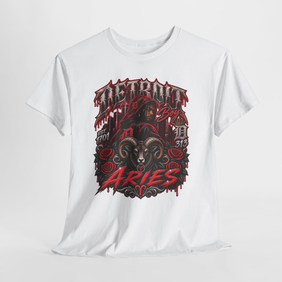Aries Ram Graphic Tee | Zodiac Illustration, Gothic Red Black