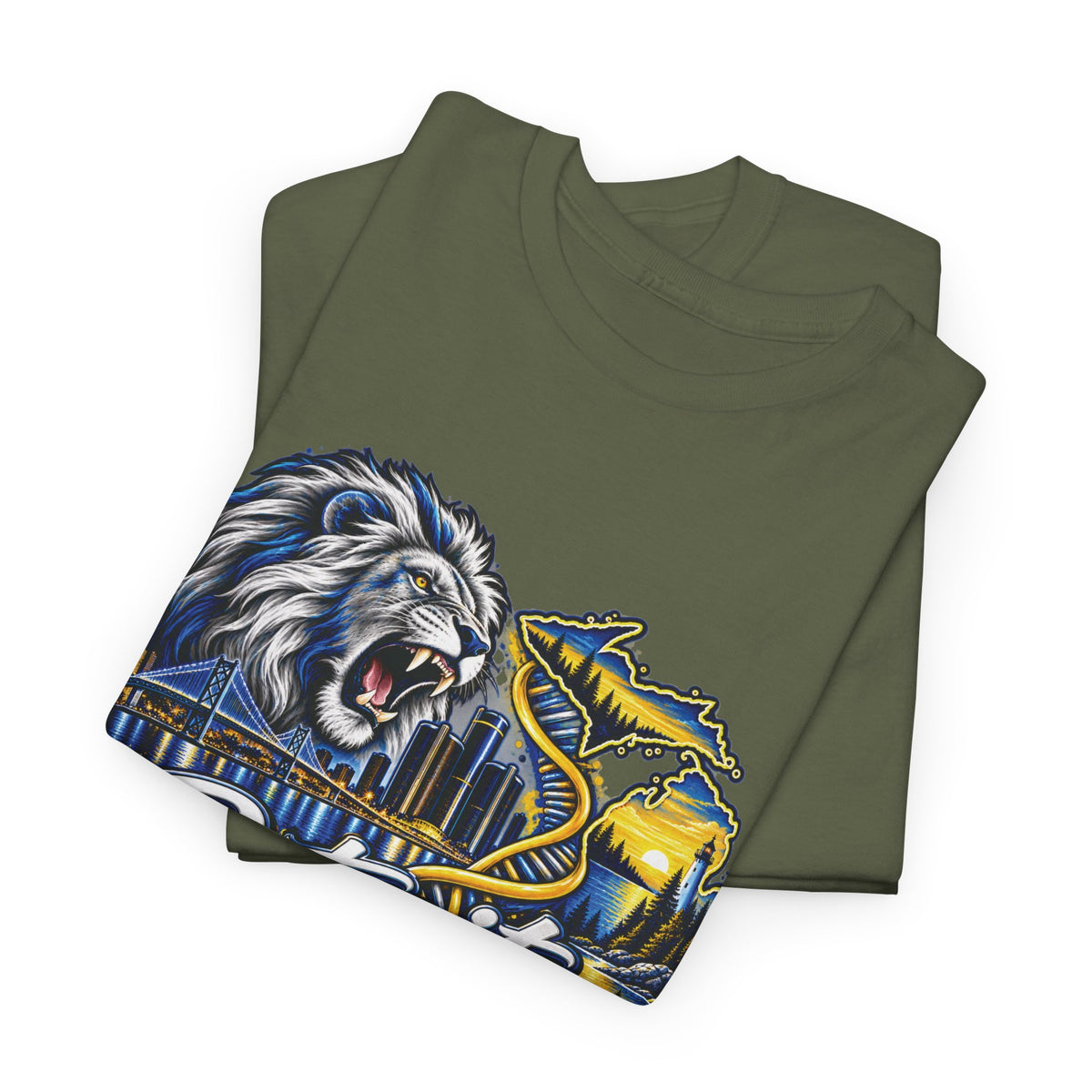 Detroit Michigan Lion Cityscape Graphic T-Shirt