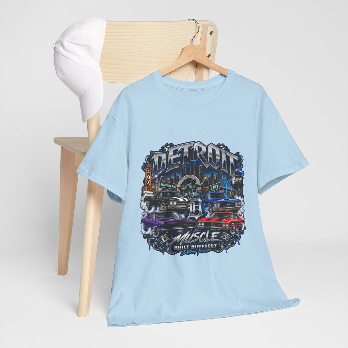 Detroit Muscle Car Tee | Vintage Hot Rod Illustration, Garage Scene