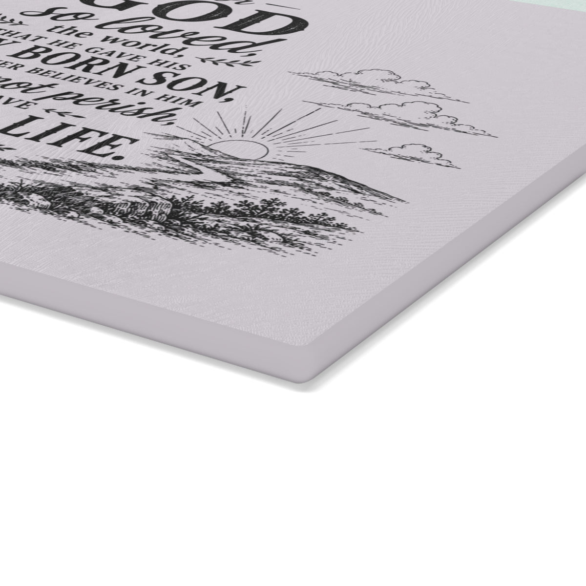 John 3:16 Scripture Cross Illustration Glass Cutting Board | Christian Kitchen Decor