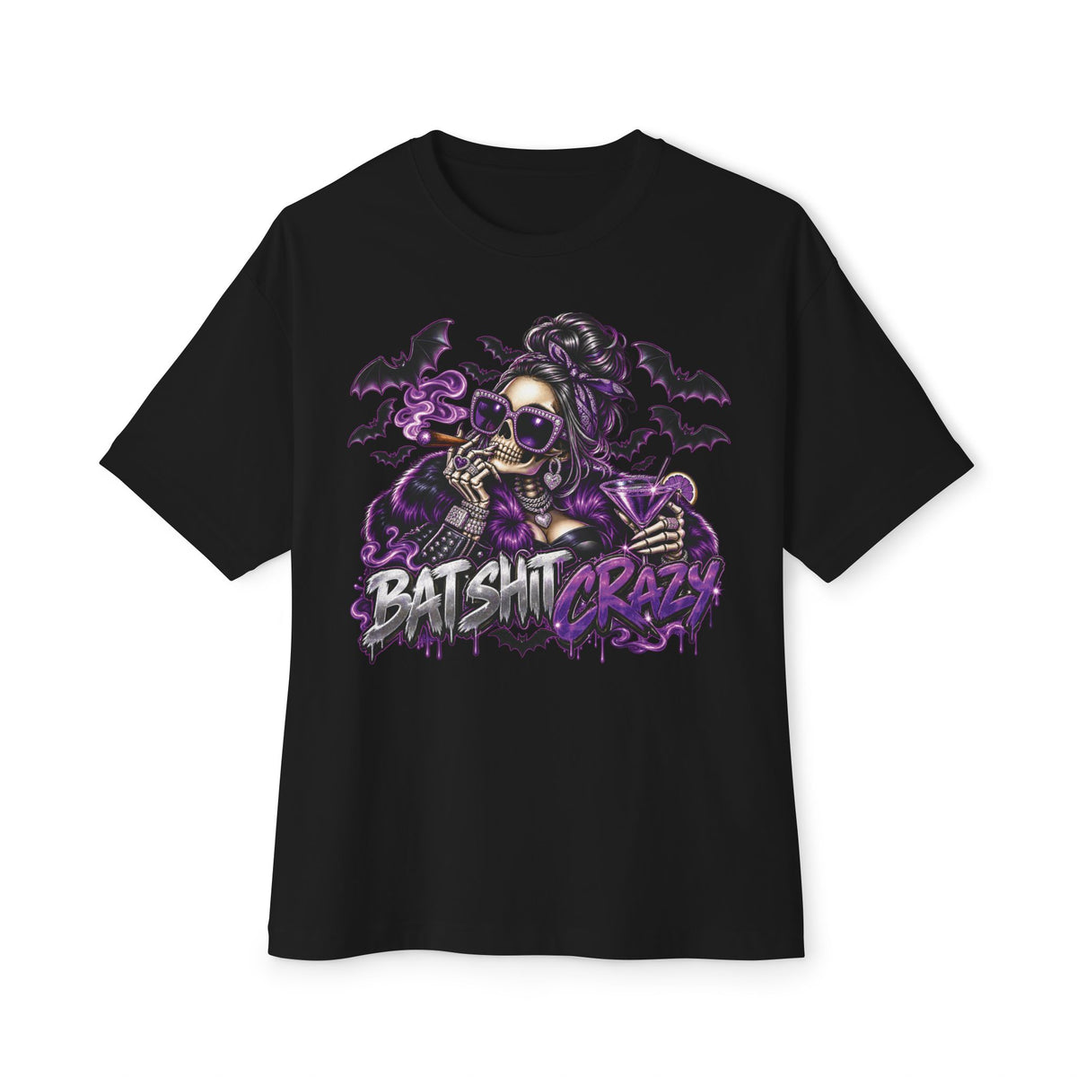 Batshit Crazy Skull Girl Tee | Gothic Bats Halloween Graphic Shirt