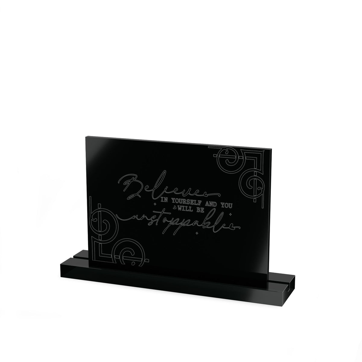 Believe in Yourself script motivational acrylic table sign | rectangular desk plaque