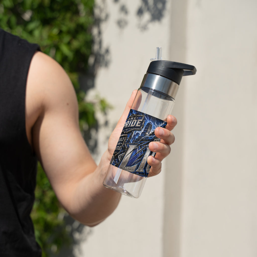 Lion Detroit Pride sport bottle | Clear Tritan water bottle, battle graphic