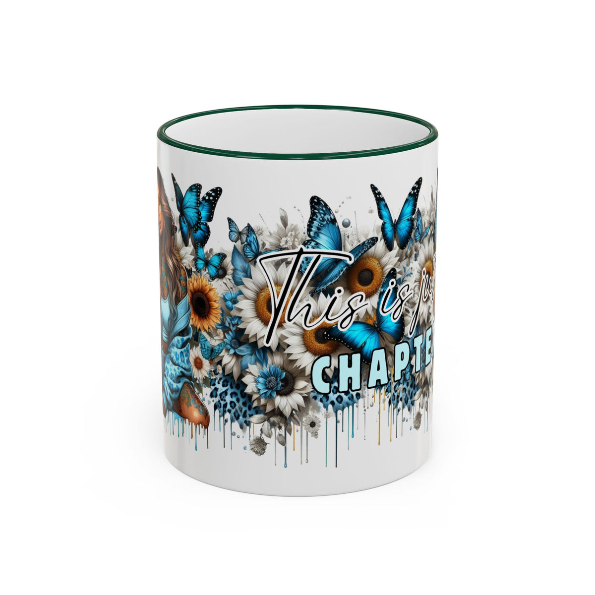 This Is My Chapter Mug | Blue Butterflies Sunflowers Accent Rim & Handle