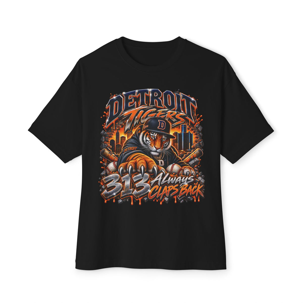 Detroit Tigers Mascot Graphic Tee | Vintage Baseball City Skyline Tee