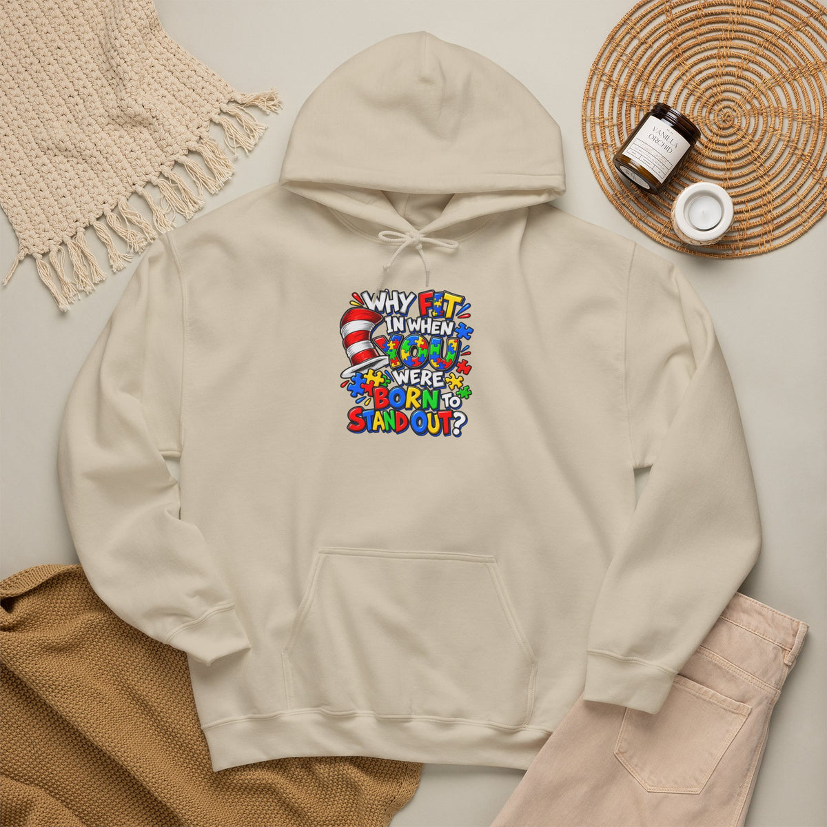 Dr. Seuss Cat in the Hat Quote Hoodie | Why Fit In When You Were Born To Stand Out Autism