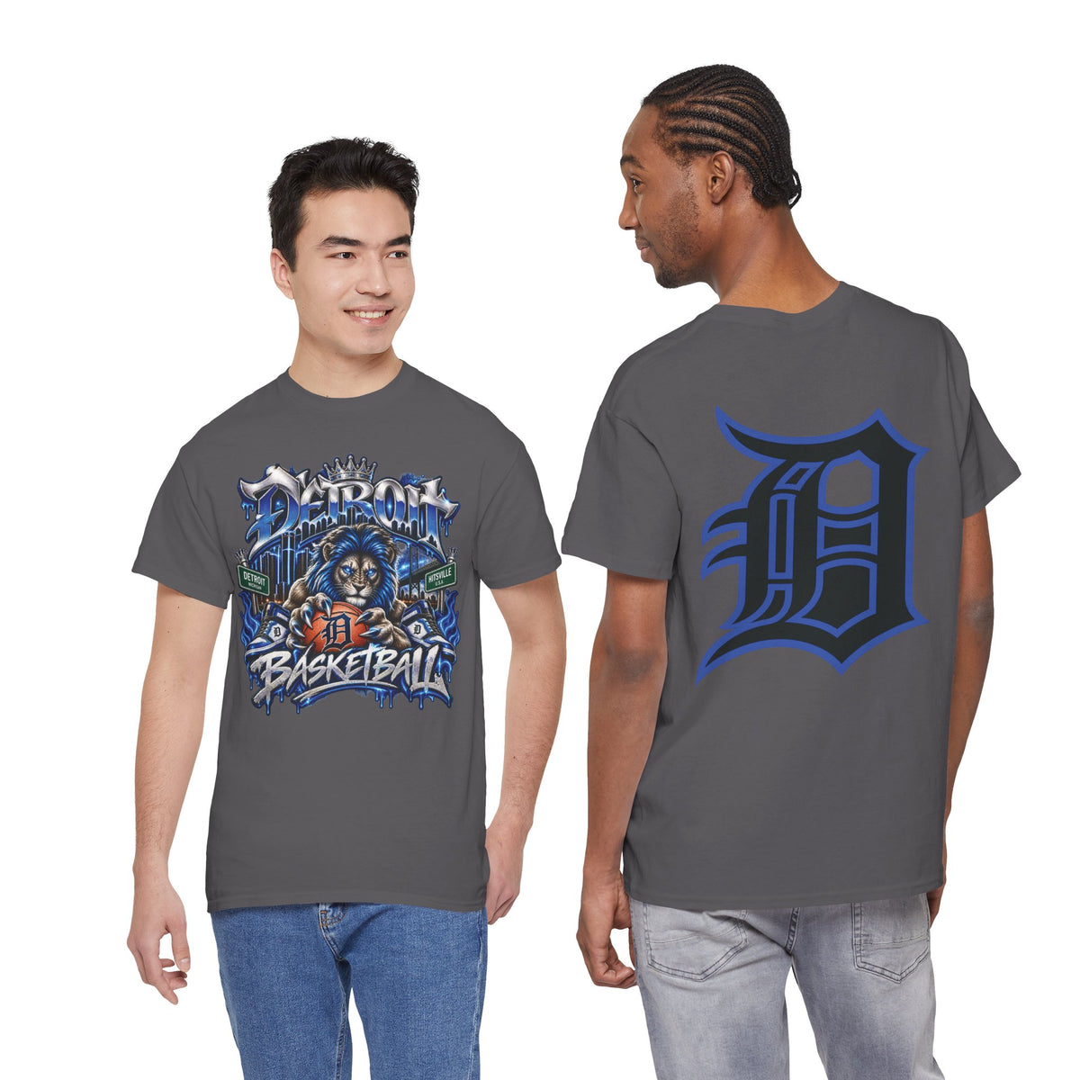 Detroit Basketball Lion Graphic Tee | Motor City D Old English Logo
