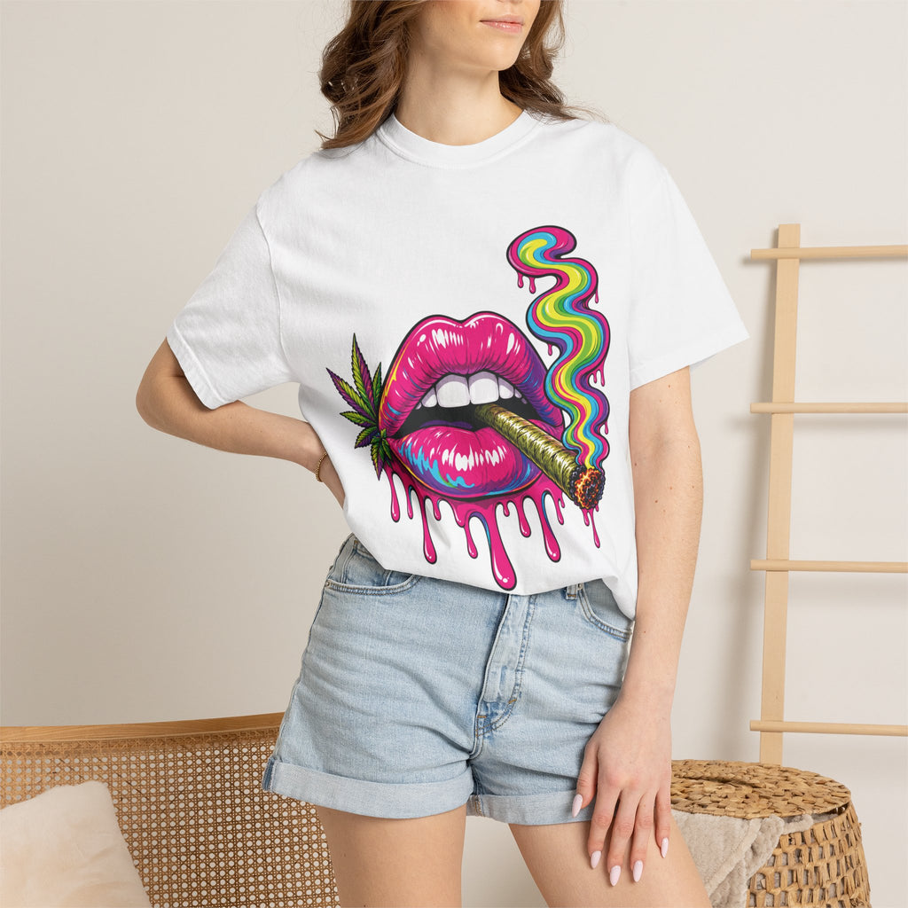 Dripping Rainbow Lips Smoking Joint T-shirt | Cannabis Art