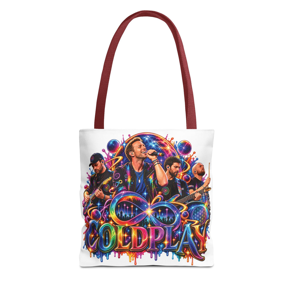 Colorful Coldplay Band Portrait Tote Bag | Music Concert Artwork Tote
