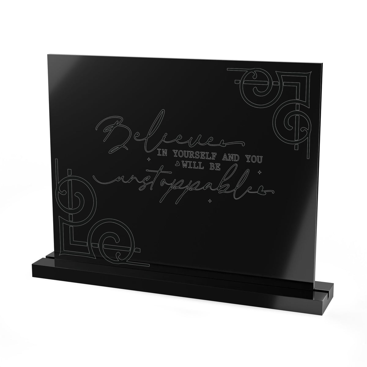 Believe in Yourself script motivational acrylic table sign | rectangular desk plaque