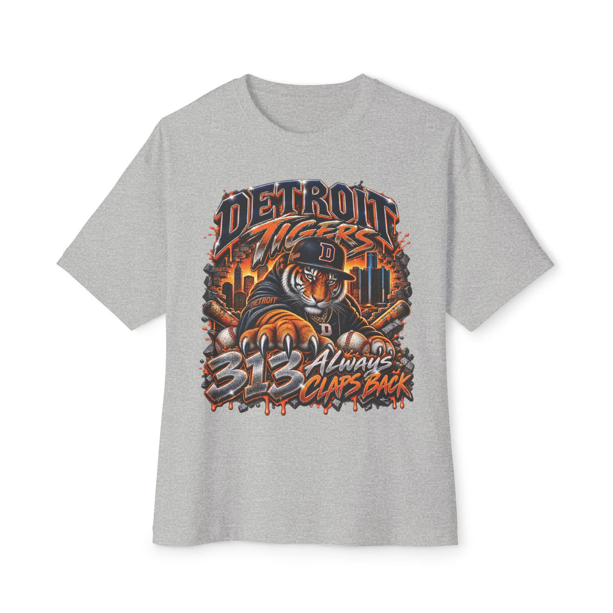 Detroit Tigers Mascot Graphic Tee | Vintage Baseball City Skyline Tee