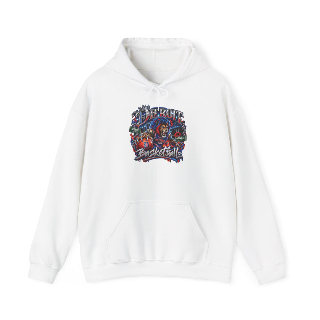 Detroit Basketball Graphic Hoodie | Vintage City Sports Logo, Front Collage Art