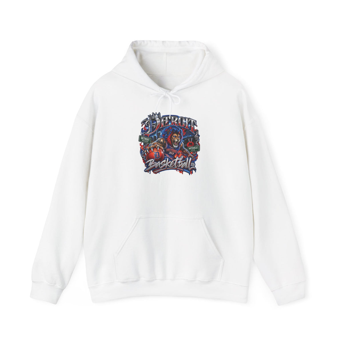 Detroit Basketball Graphic Hoodie | Vintage City Sports Logo, Front Collage Art