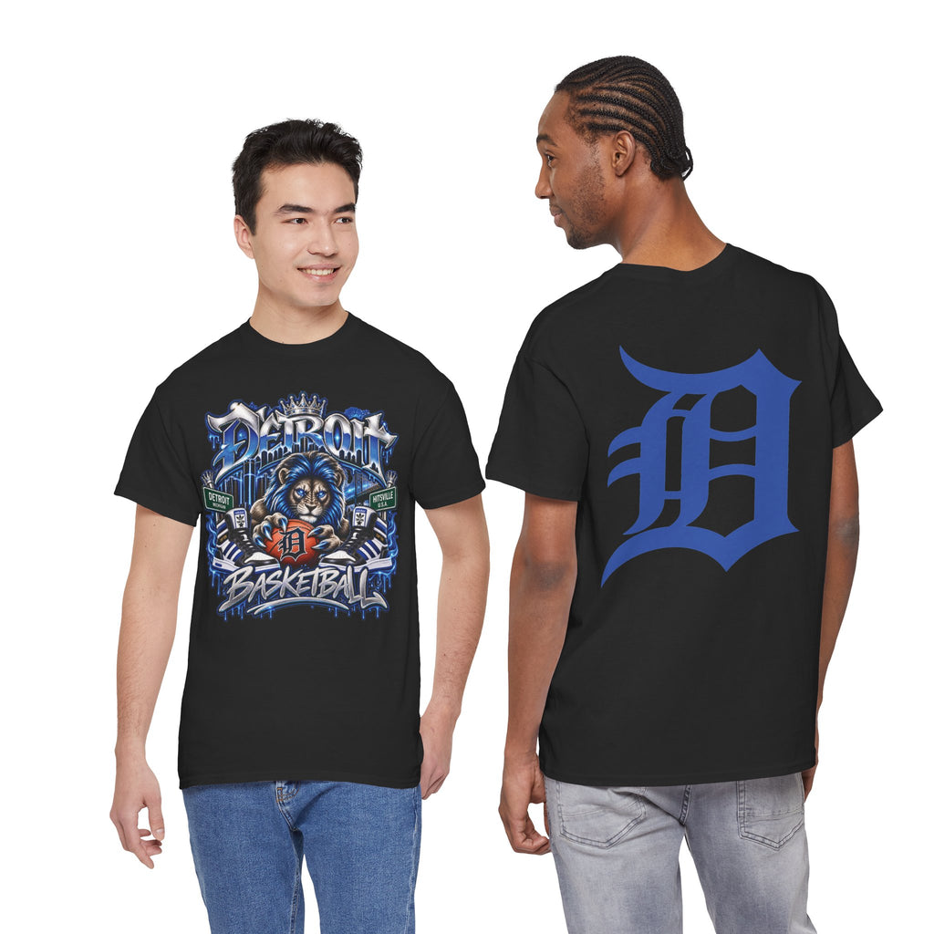 Detroit Lion Basketball Tee | D Letter Back Logo, Urban Sports Graphic