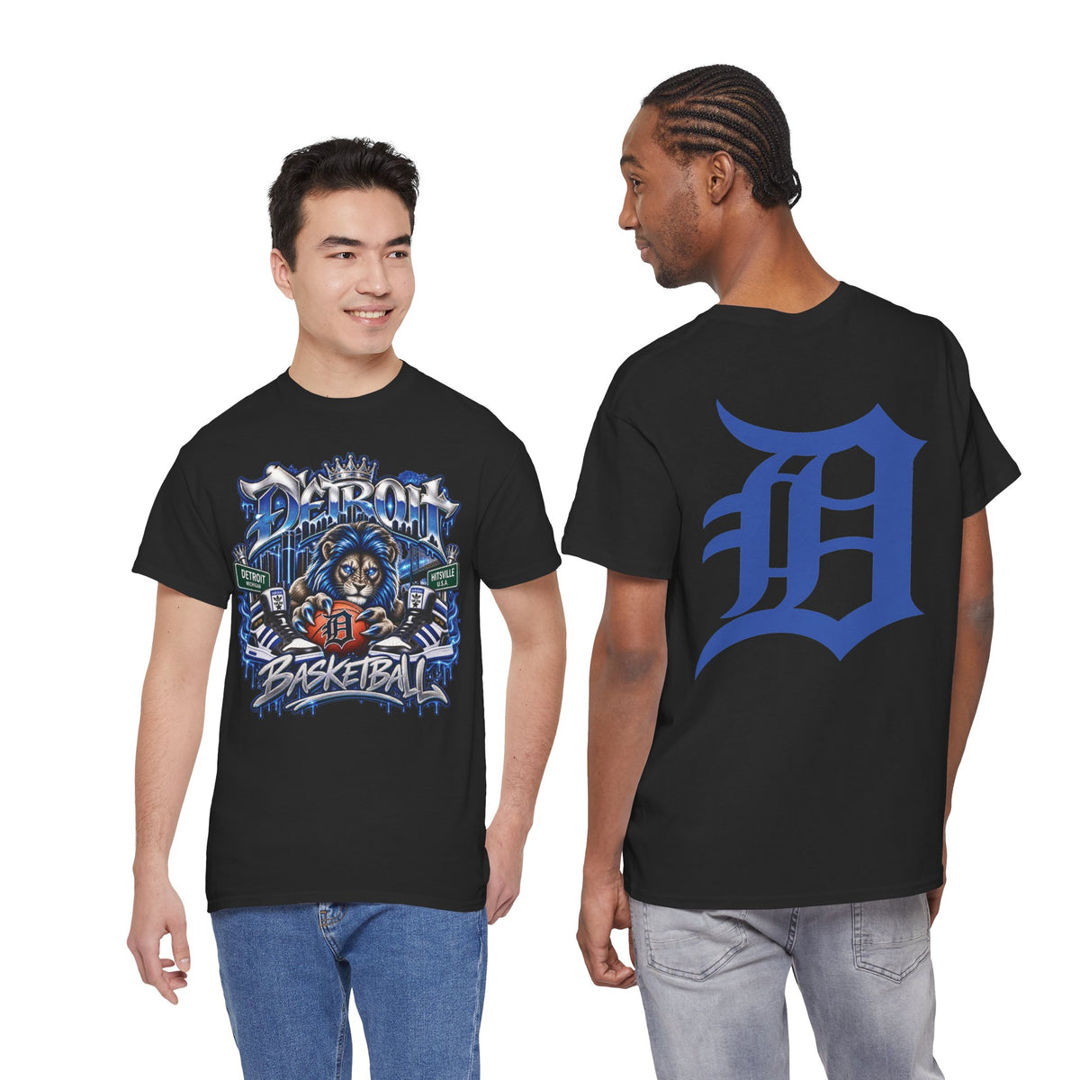 Detroit Lion Basketball Tee | D Letter Back Logo, Urban Sports Graphic