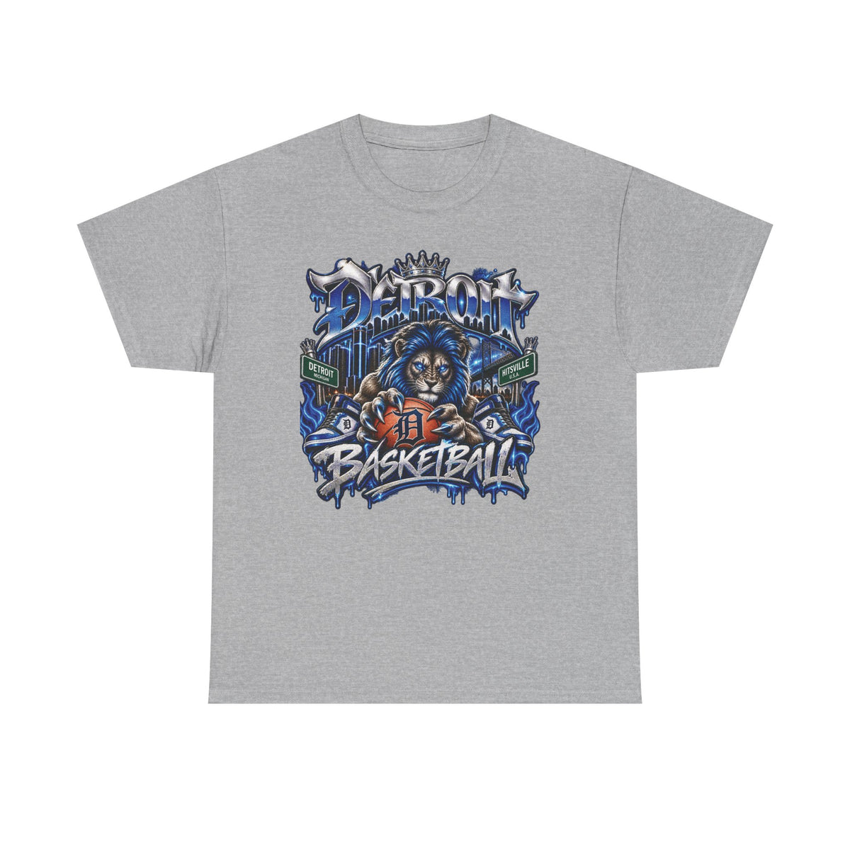 Detroit Basketball Lion Graphic Tee | City Streetball Detroit D Logo