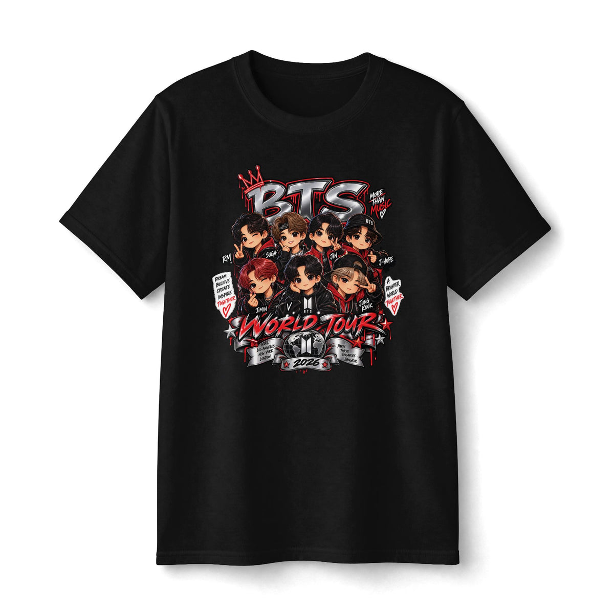BTS K-Pop Band Cartoon Collage Tee | World Tour Graphic T-Shirt