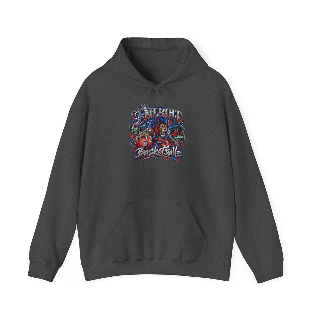 Detroit Basketball Graphic Hoodie | Vintage City Sports Logo, Front Collage Art